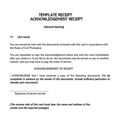 Acknowledgement Receipt Template Doc Premium Printable Receipt