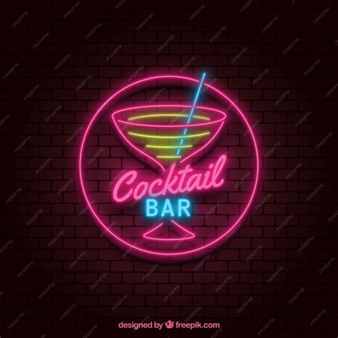 Free Vector Colorful Cocktail Neon Sign