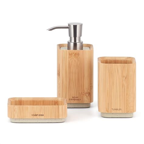 Bamboo Bathroom Accessories Set With Bamboo Trash Can 5