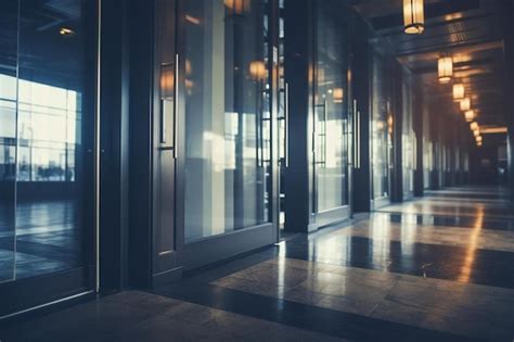 Premium Photo An Empty Hallway With Glass Doors And Lights