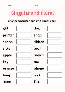 Singular and Plural Nouns | Kindergarten Noun Worksheet - Worksheets Library