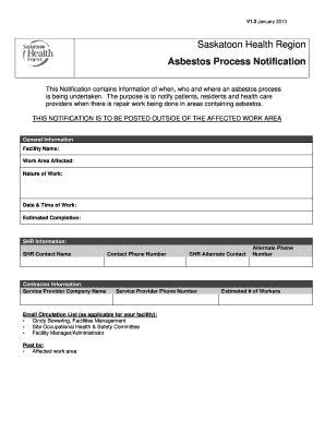 Fillable Online Saskatoonhealthregion Shr Asbestos Process Notification