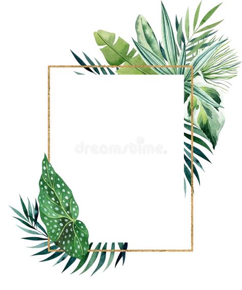 Vertical Gold Rectangular Frame Tropical Leaves Stock Illustrations