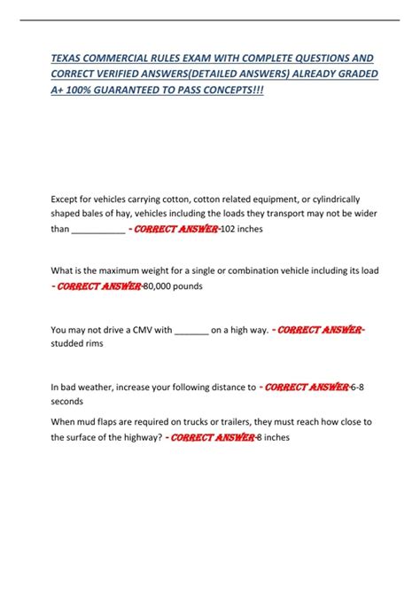 TEXAS COMMERCIAL RULES EXAM WITH COMPLETE QUESTIONS AND CORRECT