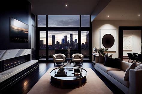 Penthouse De Lujo Con Vista Al Horizonte De La Ciudad Y Muebles