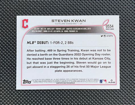 Topps Update Steven Kwan Missing Topps Logo Foil Error Sp Ssp Rc