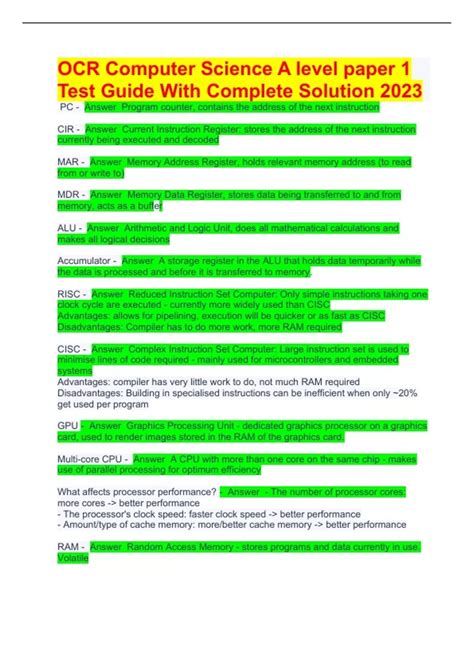 Ocr Computer Science A Level Paper 1 Test Guide With Complete Solution