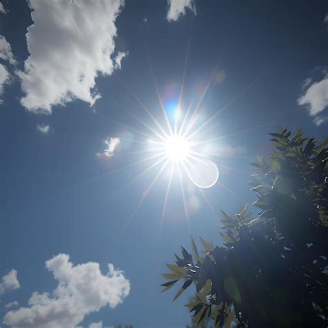 Premium Photo | A bright sun is shining in the sky with clouds and the ...