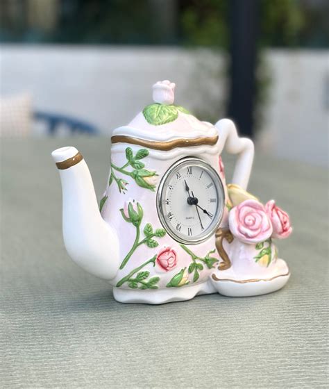 Flower Tea Kettle Clock Decoration Quartz Clock Miniature Etsy