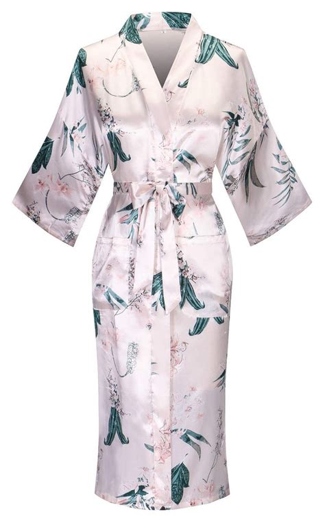 Missnina Womens Floral Patterned Silky Kimono Robes Long Satin