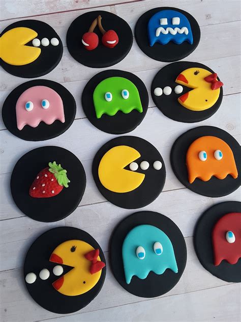 Fondant Pac Man Themed Cupcake Toppers Pacman Cupcake Etsy