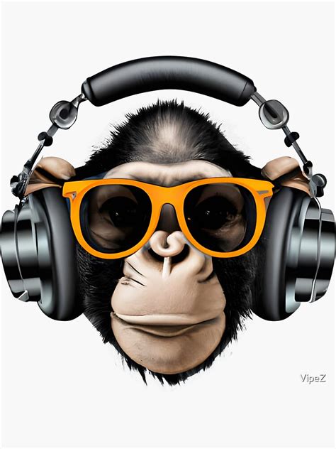 Eye Catching Monkey With Headphones And Sunglasses Sticker For Sale