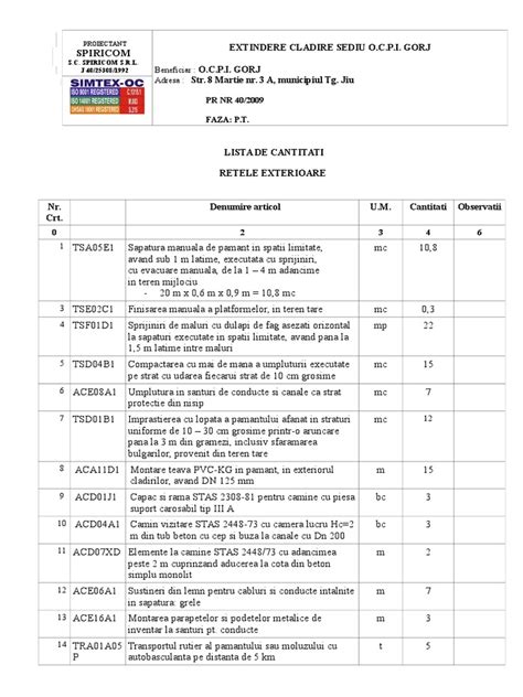 PDF Lsta De Cantitati Retele Exterioare DOKUMEN TIPS