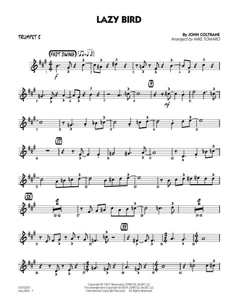 Lazy Bird Arr Mike Tomaro Trumpet 2 By John Coltrane Sheet Music