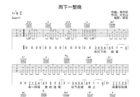 雨下一整晚吉他谱周杰伦a调弹唱78专辑版 吉他世界