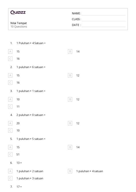 50 Lembar Kerja Nilai Tempat Desimal Untuk Kelas 1 Di Quizizz Gratis