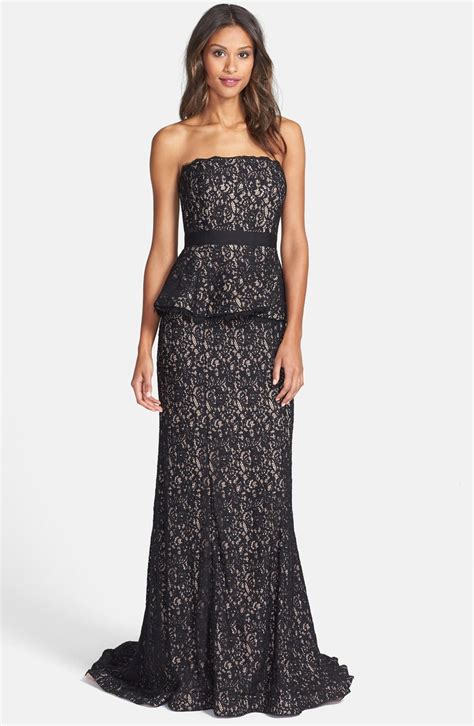 Adrianna Papell Scalloped Lace Strapless Peplum Gown Nordstrom