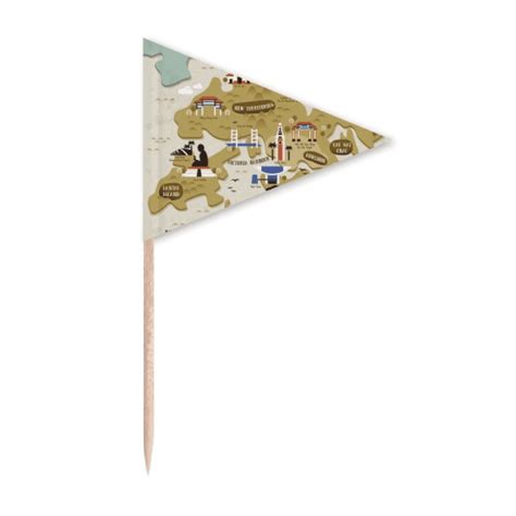 Hong Kong Traditional Map China Toothpick Triangle Cupcake Toppers Flag