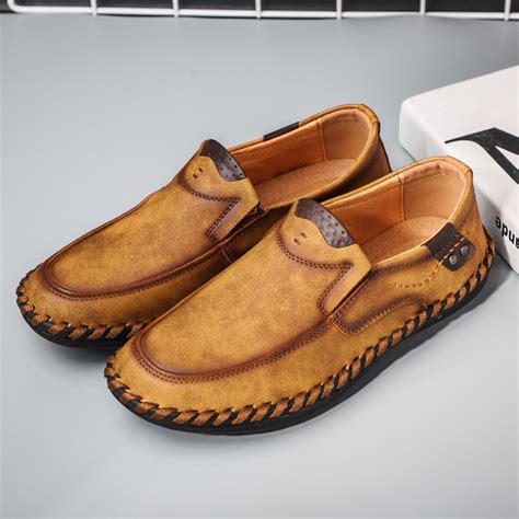 Mens Premium Genuine Leather Casual Slip On Loafers Breathable Shoes