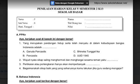 Soal Evaluasi Harian Kelas 5 Tema 7 Subtema 1 2 Dan 3