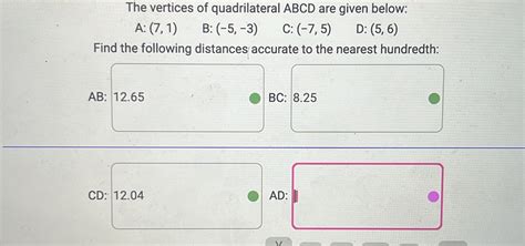 The Vertices Of Quadrilateral ABCD Are Given Below A 7 1 B 5 3