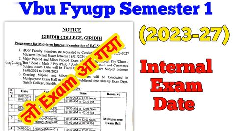 Vbu Fyugp Semester 1 L Exam Date L Internal Exam Date Sem 1 L Session 2023 27😲 Youtube