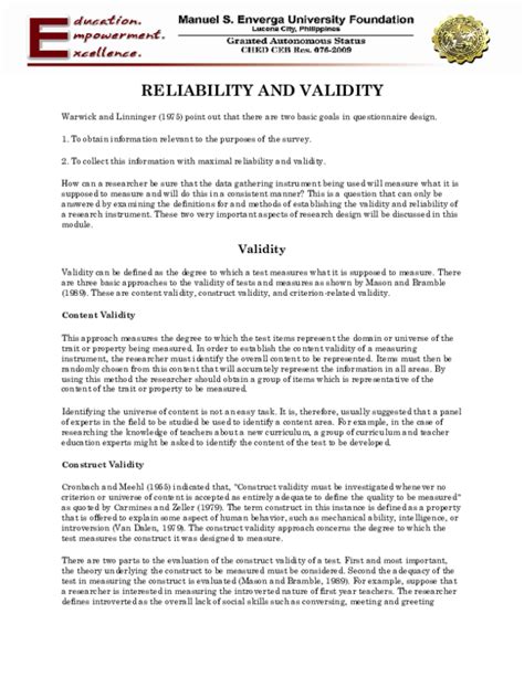 Doc Reliability And Validity Of Research Kriza Jennifer Virrey