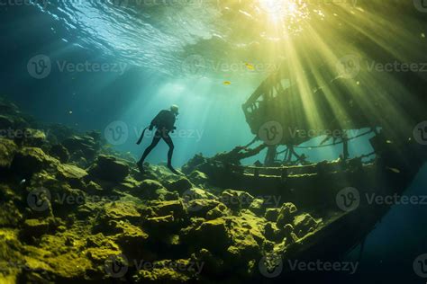 Free Diver Exploring A Shipwreck AI Generative 31585113 Stock Photo At