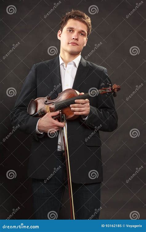 Man Man Dressed Elegantly Holding Violin Stock Image Image Of