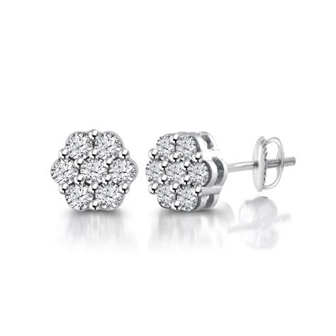 Ct Flower Set Round Cut Cubic Zirconia Stud Earrings In Screw Back