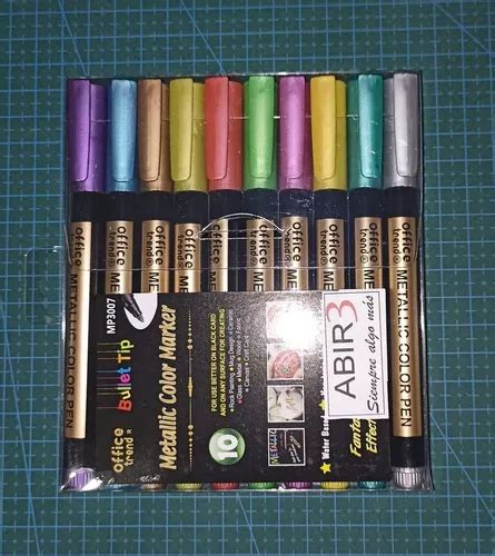 Set Lápices Marcadores Metalizados 10 Colores Hoja Negra Cuotas sin