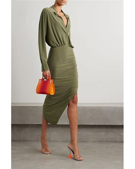 Norma Kamali Asymmetric Ruched Stretch Jersey Midi Dress In Green Lyst