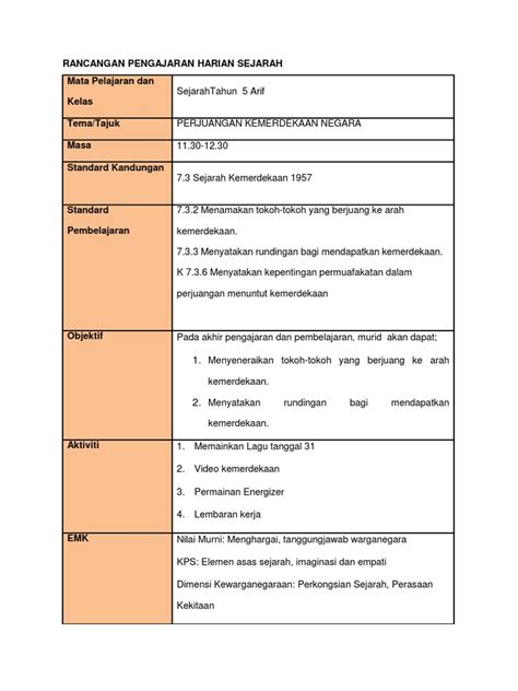 Rancangan Pengajaran Harian Sejarah Pdf