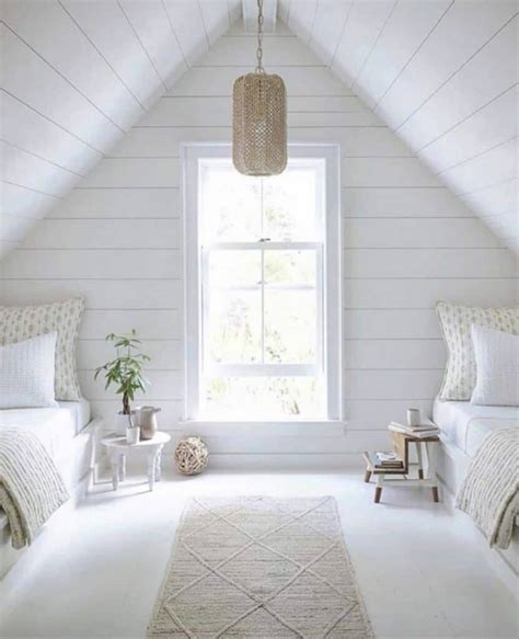 White Shiplap Low Sloped Ceiling Bedroom Soul Lane