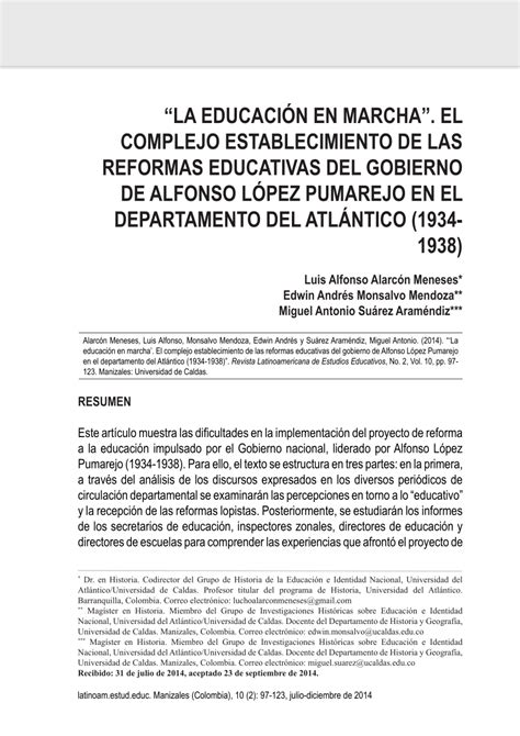 Pdf La Educaci N En Marcha El Complejo Establecimiento De Las