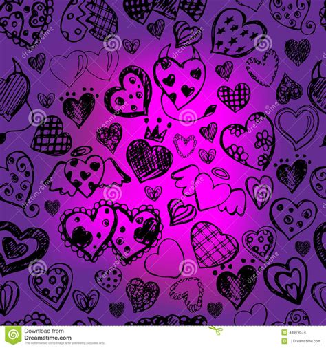 Seamless Doodle Pattern With Hearts Hand Drawn Stock Vector