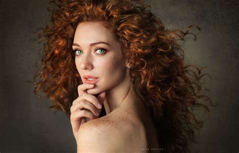 Sean Archer Women Looking Over Shoulder Parted Lips Curly Hair