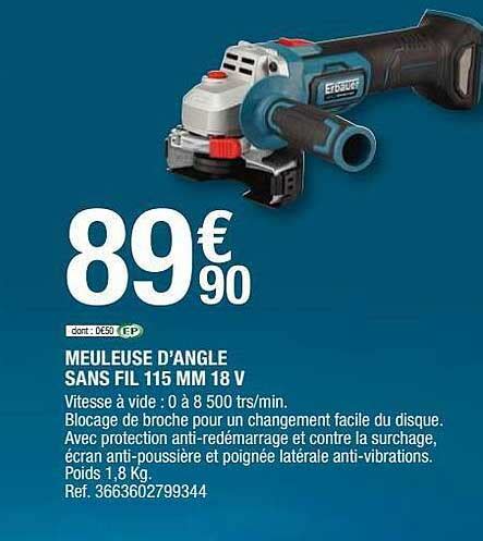 Promo Meuleuse D angle Sans Fil 115 Mm 18v Erbauer chez Brico Dépôt