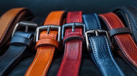 A Group Of Multi Colored Leather Belts On A Black Background Belt