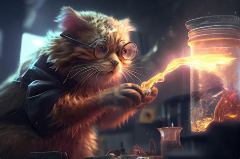 Premium Ai Image Illustration Of Cute Cat Conducting A Chemical