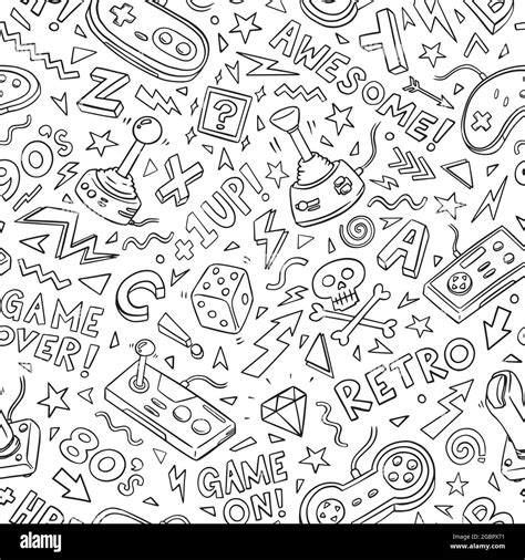 Video Games Doodle Seamless Pattern Hand Drawn Vector Illustration