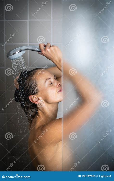 Woman Taking A Long Hot Shower Washing Her Hair Stock Image Image Of Ghost Action 135162093