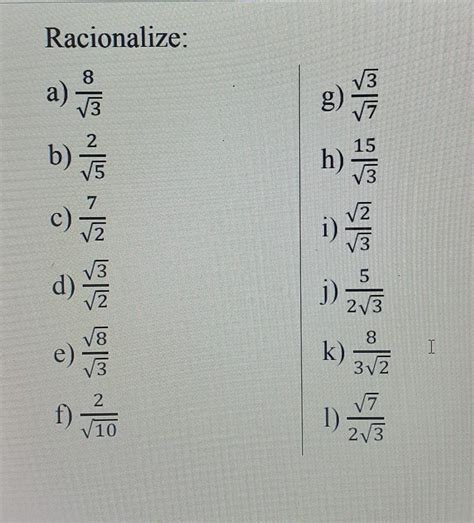 Exercicios Racionaliza O De Denominadores Librain