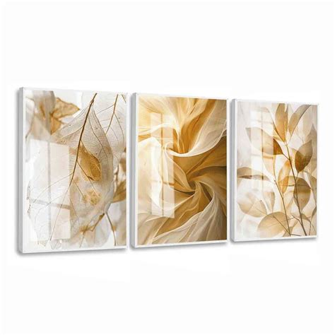 Quadro Decorativo Folhagem Nude Bege Claro Moldura Vidro