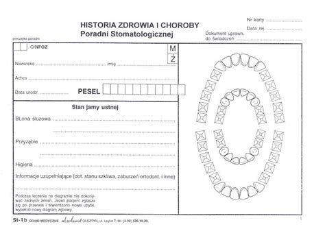 ST 1B Historia Zdrowia I Choroby Poradni Stomatologicznej 2xA5 100szt