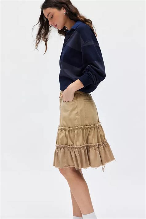 Urban Renewal Remade Chino Ruffle Midi Skirt Urban Outfitters