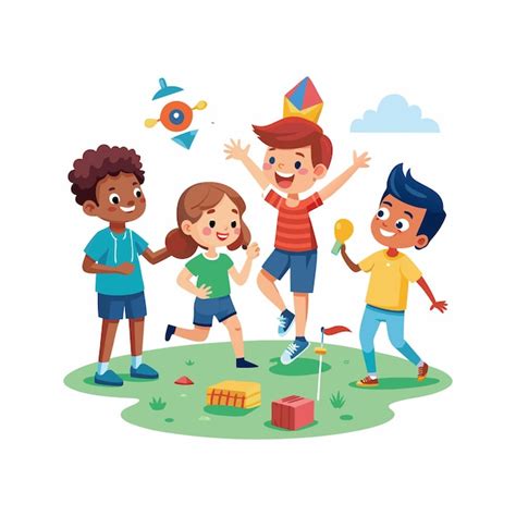 Kids Playing and Entertaining Moments Vector Illustration | Premium AI ...