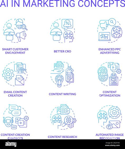 Ai In Marketing Blue Gradient Concept Icons Set Stock Vector Image