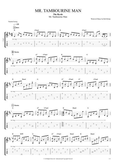 Mr. Tambourine Man by The Byrds - Full Score Guitar Pro Tab ...