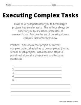 Executing Complex Tasks Executive Functioning Skills High School Sped